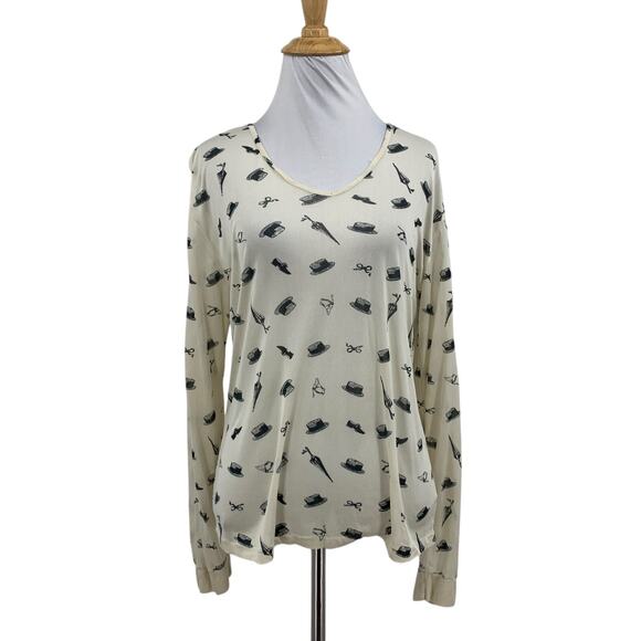 Mary Green Shirt Womens M/L Ivory Black Silk Long Sleeve Thermal Ski Hat *READ - Picture 1 of 14